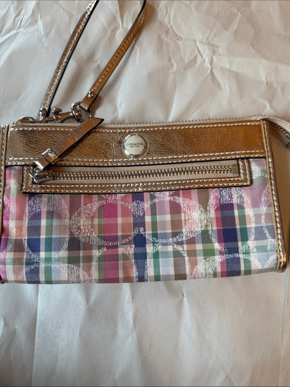 3 piece Coach Metallic Trim Plaid Crossbody Set in Pastel Multicolor - Picture 12 of 14